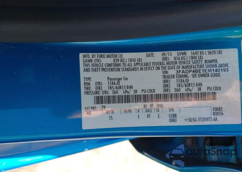 2014 Ford Fiesta Se from USA, damaged, VIN 3FADP4BE1EM140193